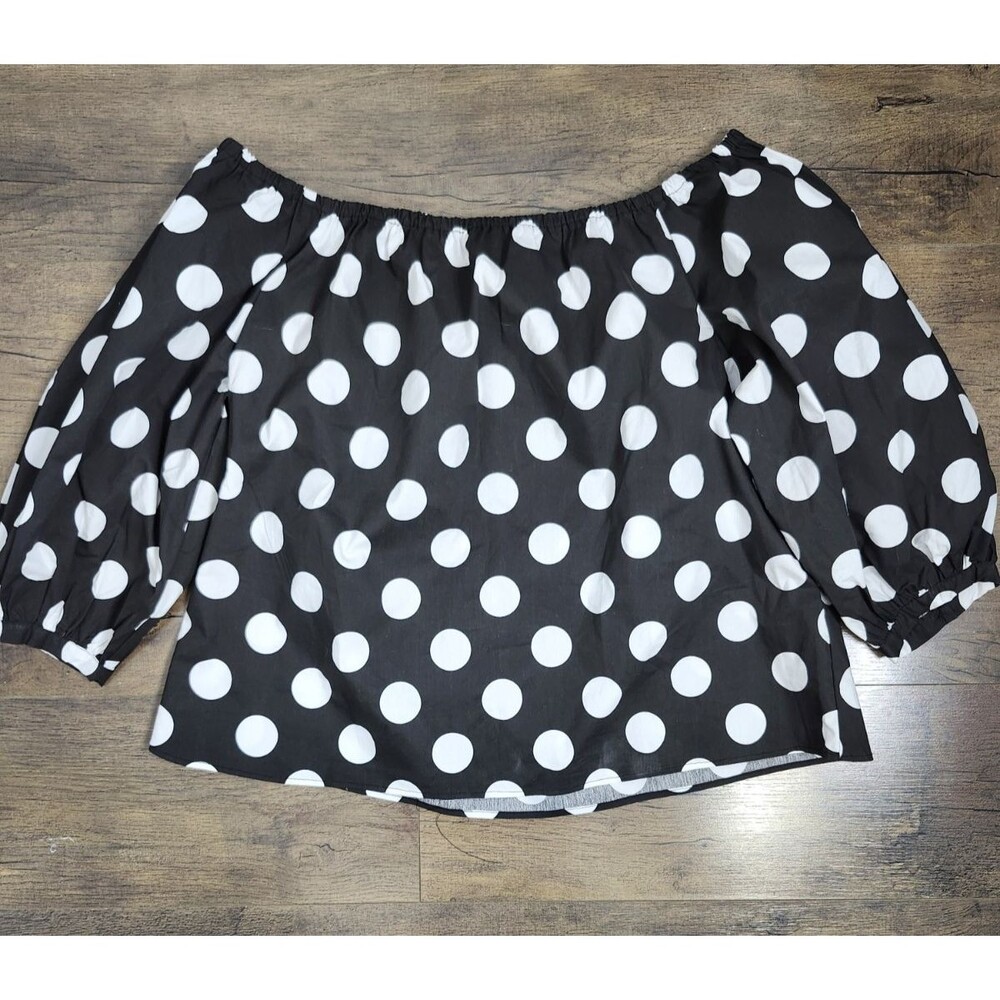 New York & Company Blouse Womens XL Black White Polka Dot NWT Career Office Top